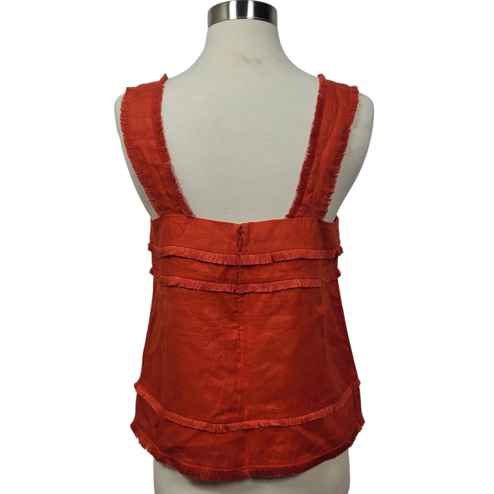 J. Crew Squareneck Linen Bold Red Fringe Boho Chic Tank Top Size 6 Petite - Picture 5 of 10